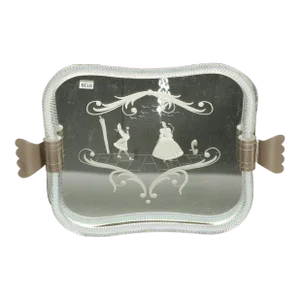 1930s Venetian Mirrored Glass Tray With Silver Plate Handles