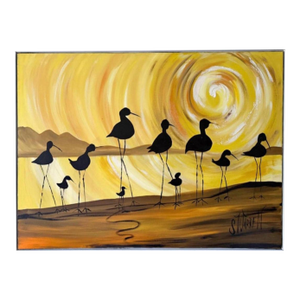 XL Robert McCaine Style Mid Century Modern Shore Birds Nautical Oil Painting by S. Warren