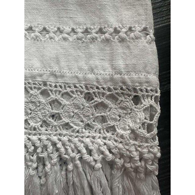 Textile Antique French Heirloom Linen Towel Bm Monogram Drawn Thread Work Hand Knotted Fringe Trousseau Textile Circa 1900 For Sale - Image 7 of 12