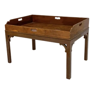 Late 20th Century Regency Style Burl Wood Butler’s Tray-Top Table
