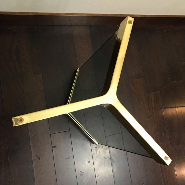 1970s Pace Collection Glass Dining Table With Double Pedestal Glass and Brass Base For Sale - Image 9 of 11
