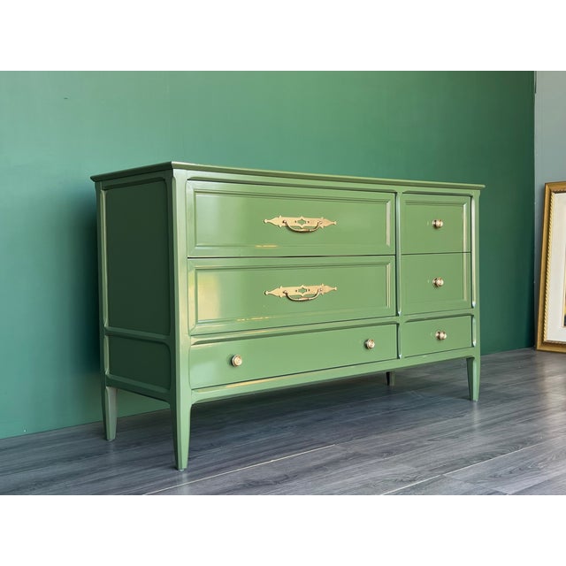 Mid-Century Modern 1960s Mid-Century Modern Green Lacquered Dresser of Six Drawers For Sale - Image 3 of 13