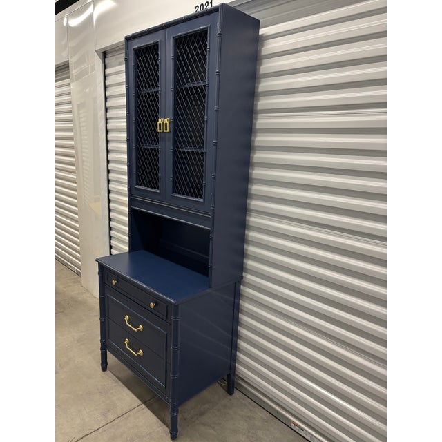 Chinoiserie Late 20th Century Two-Piece Coastal Style Chest/Hutch by Thomasville For Sale - Image 3 of 12