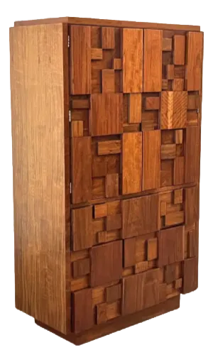 Mid-Century Modern Lane Staccato Brutalist 4 Drawer Highboy Chest Armoire