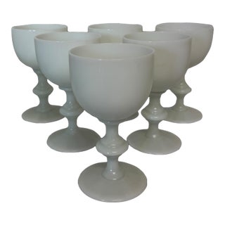 1930s French Portieux Vallerysthal White Opaline Wine Glasses- Set of 6 For Sale