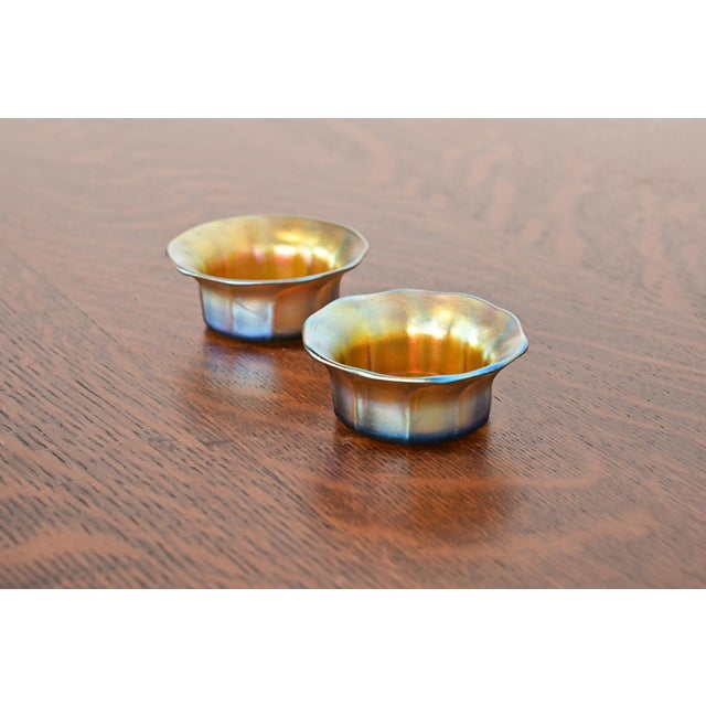 Art Deco Louis Comfort Tiffany Favrile Iridescent Art Glass Salt Cellars, Pair For Sale - Image 3 of 9