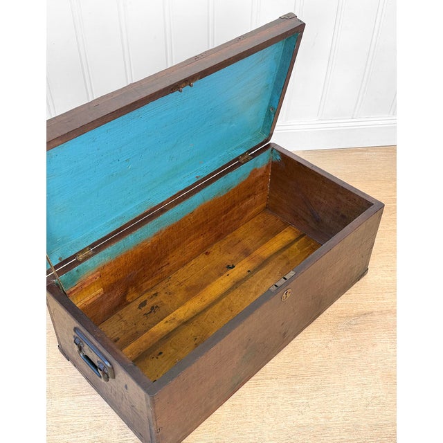 Antique Large Primitive Wood Machinist Chest Tool Box For Sale - Image 6 of 13