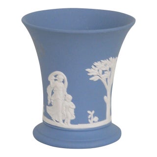 Wedgwood Jasperware Blue Sacrifice Small Bell Vase Posy Pot For Sale