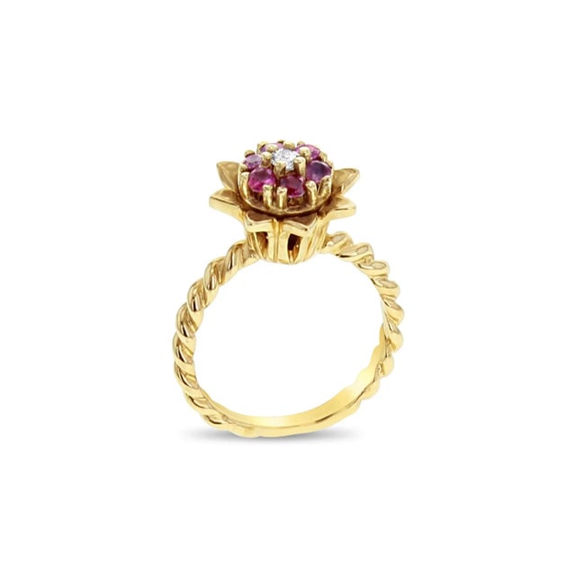 Medium Ruby Tulip Ring 14k Yellow Gold, Size 5.75 For Sale - Image 4 of 4