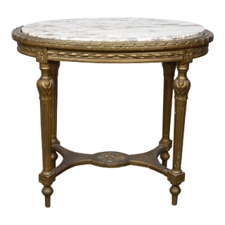 Early 20th Century European Marble Top Oval Gilt Wood Table For Sale