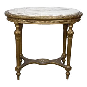 Early 20th Century European Marble Top Oval Gilt Wood Table