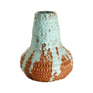 Vintage Brutalist Clay Blue Drip Vase For Sale