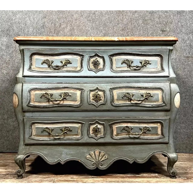 Louis XV Style Painted Bombé Commode with Marble Top, Late 19th Century For Sale - Image 6 of 8