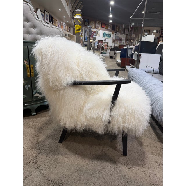 Four Hands Mongolian Sheepskin Accent Chair With Lumbar Pillow For Sale - Image 4 of 6