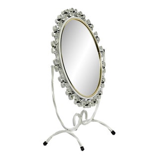 Mid-Century Metal White Metal Swivel Table Mirror, 1950s For Sale