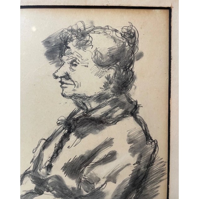 Two Original 60' Signed Chaim Gross Original Ink Drawing Elder Lady Art For Sale - Image 10 of 15