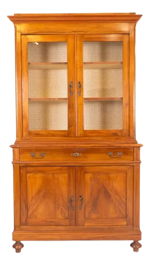 Wood Cabinet with Hutch and Glass Doors
