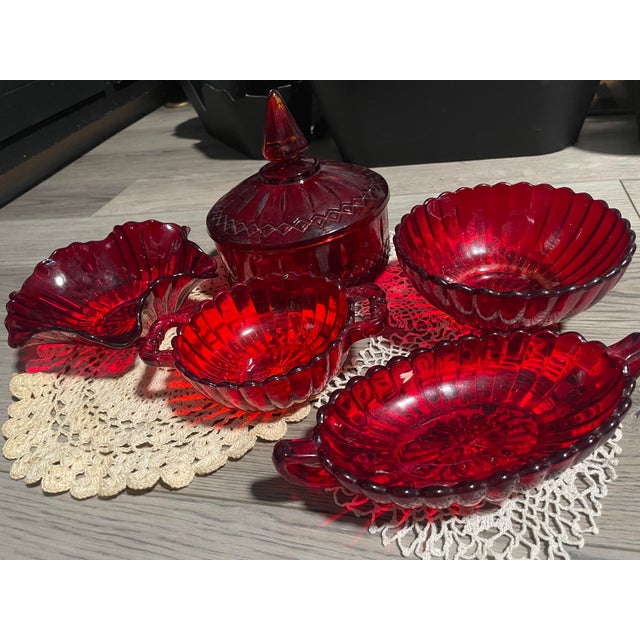 Mid-Century Modern 1960s Elegant Indiana Glass Co. Cut Crystal Lot of Relish Dishes, Catch-All Bowls and Candy Dish With Lid - 6 Piece For Sale - Image 3 of 7