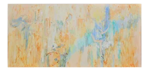 Late 20th Century Abstract Yellow and Blue Figurative Oil Painting, Framed