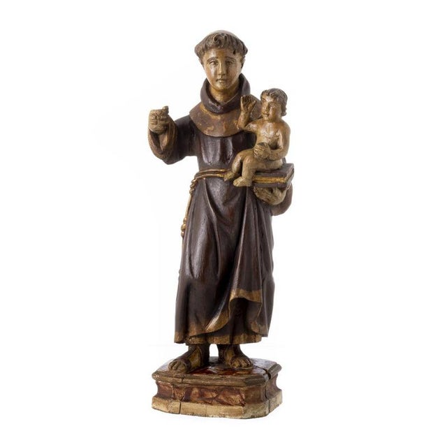 Saint Anthony with the Child Jesus Figurine, 19th Century For Sale - Image 6 of 6