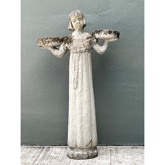 Vintage Stone Garden Figure With Bowls For Sale In West Palm - Image 6 of 12