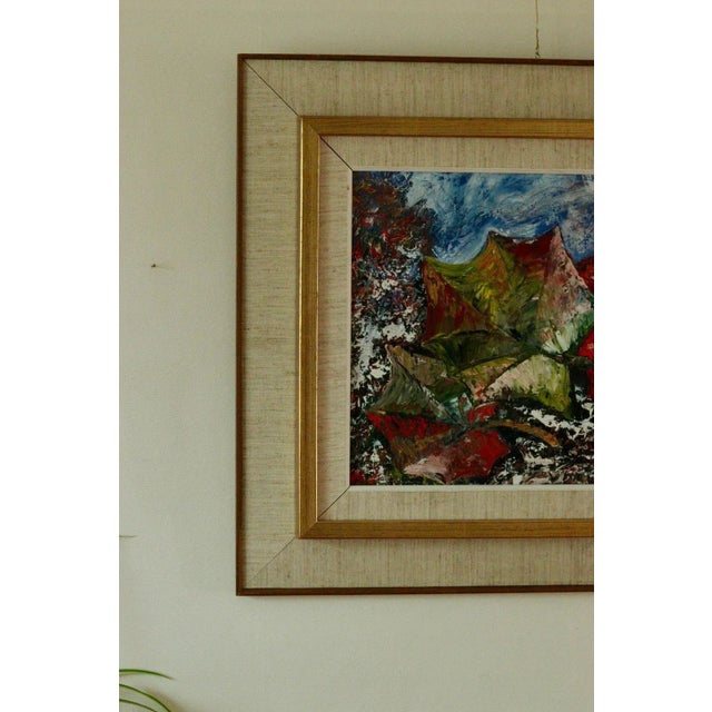 Mid-Century Original Swedish Oil on Canvas "Abstract Leafs"by Rune Thiel - Vintage & Framed -25*21 Abstract Leafs Artist:...