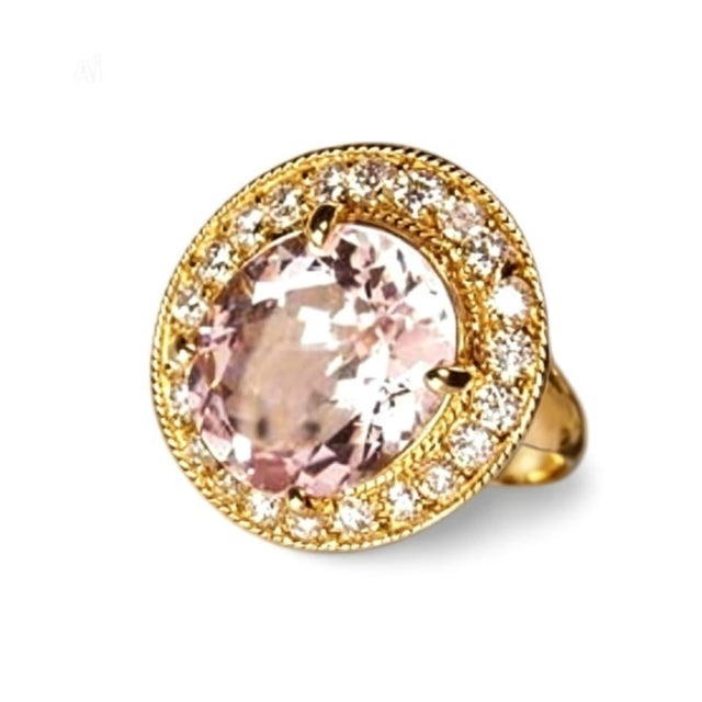 Mid 20th Century 14k Yellow Gold Kunzite Diamond Cocktail Engagement Ring Estate, Size 6.5 For Sale - Image 4 of 4