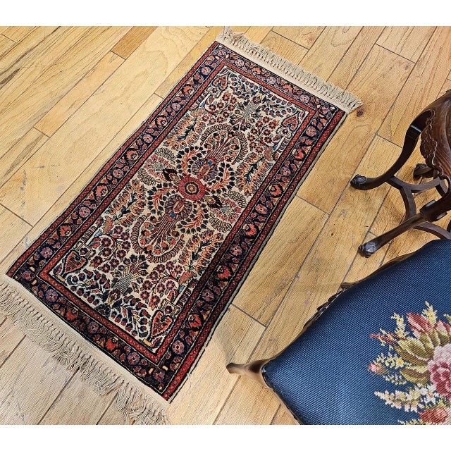 Vintage Persian Sarouk Accent Rug, Hand-Knotted Wool, Allover Floral Pattern, 2x4, Ivory & Navy For Sale - Image 12 of 13