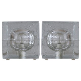 Hand Blown Cubic Table Lamps by Müller & Zimmer, 1970s, Set of 2 For Sale