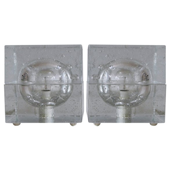 Hand Blown Cubic Table Lamps by Müller & Zimmer, 1970s, Set of 2 For Sale