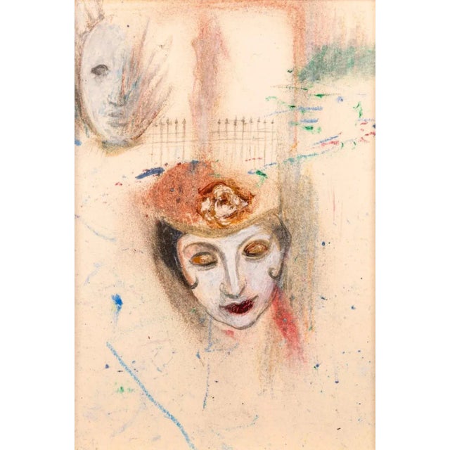 A surrealist drawing with color pencil and graphite on paper by Detroit artist Betty Woodward-Bosley. Created circa 1980s....