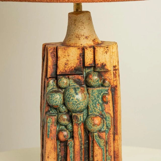 Ceramic Table Lamp with Custom Silk Lampshade by René Houben, 1960s For Sale - Image 4 of 11