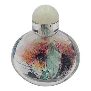Vintage Chinese Inside-Painted Glass Snuff Bottle Autumn Mountain Traveler For Sale
