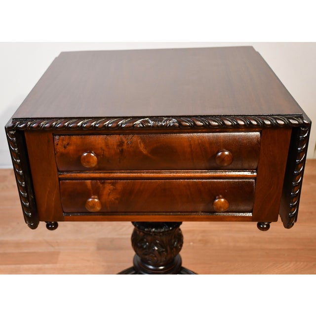 1910s Antique American Empire Mahogany Pembroke Drop-Leaf Work Table / Side Table For Sale - Image 4 of 18