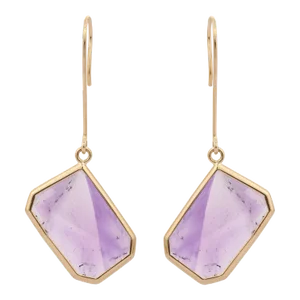 18k Solid Yellow Gold Octagon Cut Amethyst Dangle Earrings - 2 Pieces