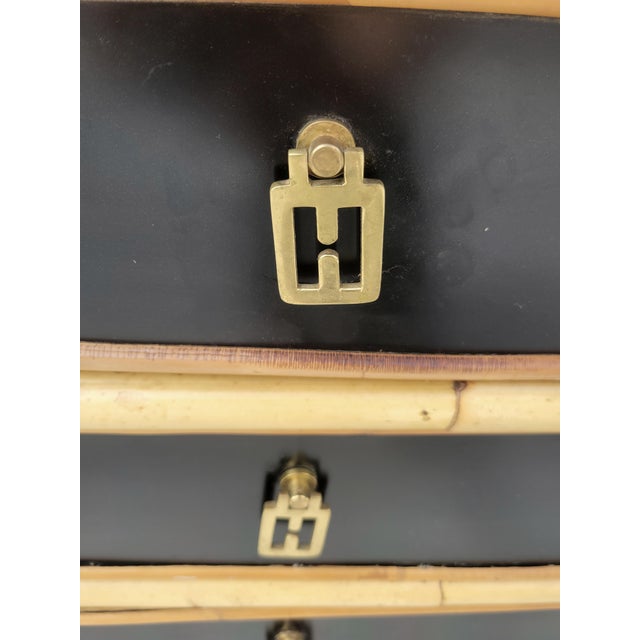 Black Vintage Smooth Black Insert Bamboo 5 Drawer Regency Chest of Drawers For Sale - Image 8 of 10