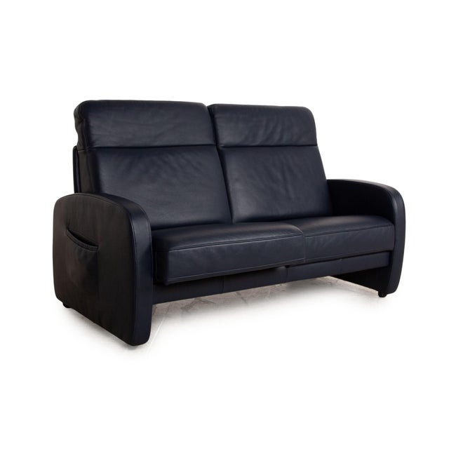 Leather Three Seater Blue & Black Sofa from Musterring For Sale - Image 4 of 15