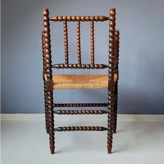 1930s Dutch Bobbin Chair with Rush Seat, 1930s For Sale - Image 5 of 10