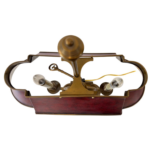 2000 - 2009 Vintage Brass Bouillotte Library Desk Lamp With Oxblood Red Crackle Tole Shade, 2005 For Sale - Image 5 of 9
