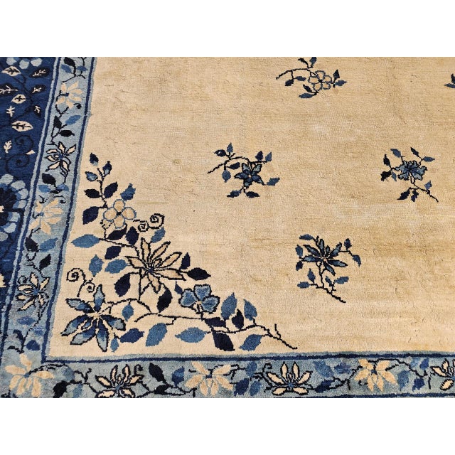 Antique Chinese Peking Rug, Hand-Knotted Wool, Floral Design, Ivory, 9' x 12' For Sale - Image 17 of 18