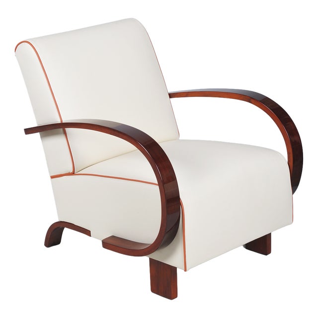 Art Deco Armchair in Walnut and Leather, Czech, 1930s For Sale