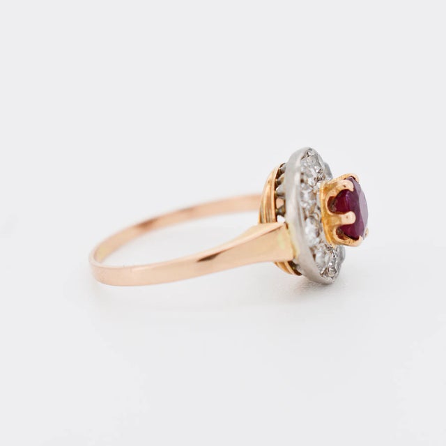 Antique Ruby and Diamond Halo Ring, Size 6 For Sale - Image 4 of 5
