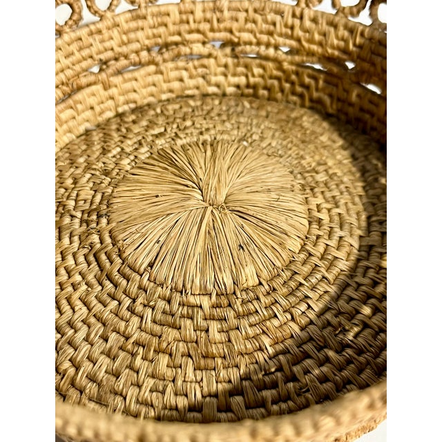 Antique French Provincial Handwoven Coiled Rope Basket With Ring Handles For Sale - Image 16 of 18