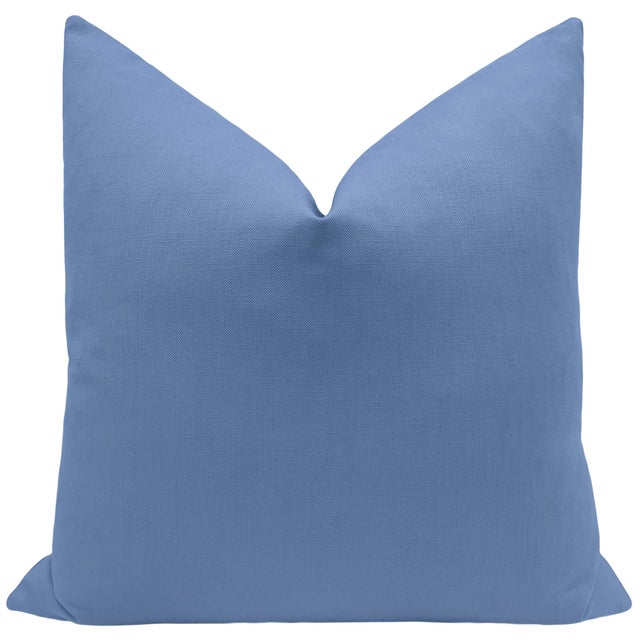 Pair of beautiful custom-made medium weight cotton/linen blend pillows in Calypso. Meticulously handcrafted with serged...