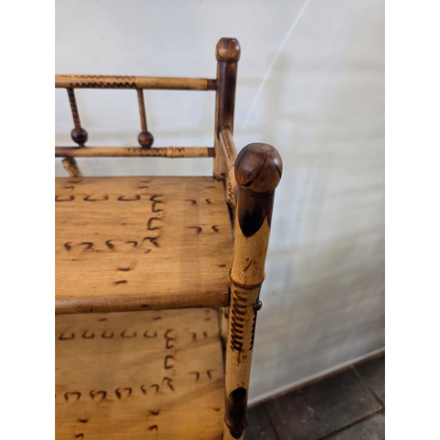Wood Burnt Bamboo Ball Finals 4 Shelf Etagere Victorian Bookcase For Sale - Image 7 of 9