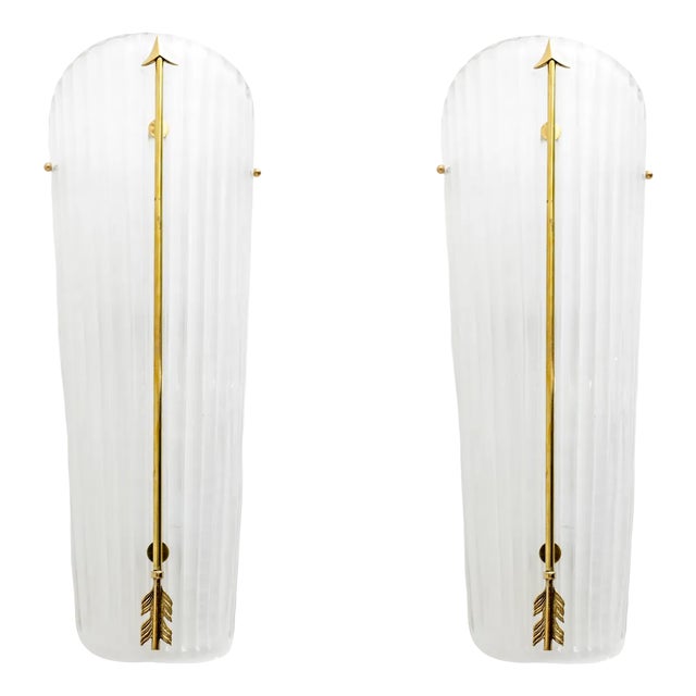 Mid-Century Italian Modern Style Murano Glass and Brass Sconces, 1990, Set of 2 For Sale