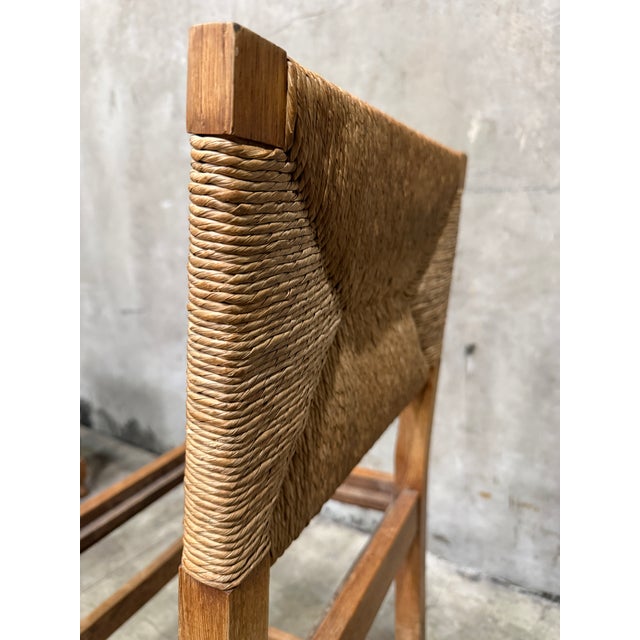 Vintage French Rush Seat Back Oak Dining Chairs Set of Four Bleached Farmhouse For Sale - Image 17 of 17