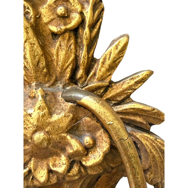 Vintage Italian Louis XVI Style Gilt Two-Arm Wall Candle Sconces 22" Tall - A Pair For Sale - Image 9 of 9
