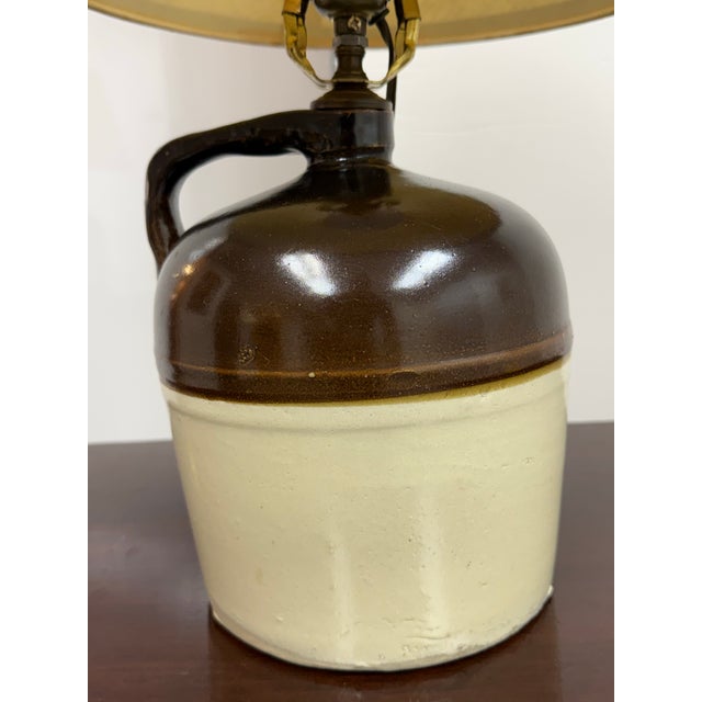 Rustic Two-Tone Ceramic Jug Table Lamp, Vintage For Sale - Image 9 of 12