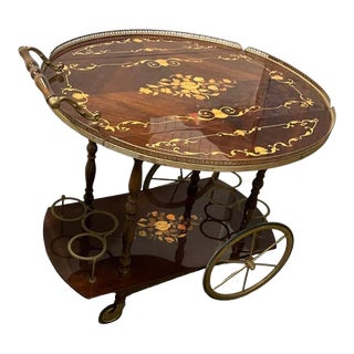 Late 20th Century Italian Marquetry Inlaid Bar Cart For Sale